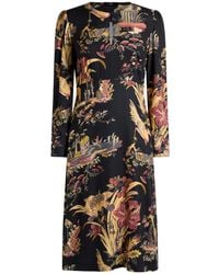 Etro - Crepe Midi Dress With Flower And Animal Motif - Lyst