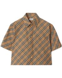 Burberry - Checked Cropped Short Sleeved Shirt - Lyst