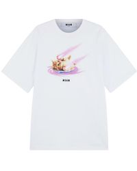 MSGM - 'Space Cat' Designs Cotton T-Shirt With Round Neck - Lyst