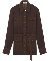 Saint Laurent - Saharienne Belted Long-Sleeved Dress - Lyst