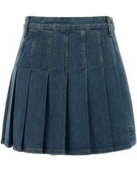 Burberry - Pleated Denim Mini Skirt - Lyst