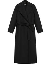 Max Mara - Hand-Sewn Double-Drape Pure Wool Belted Jacket With Lapel Collar & Silk-Lined Sleeves - Lyst