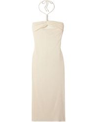 Magda Butrym - Embellished Gathered Stretch Lyocell-Blend Halterneck Maxi Dress - Lyst