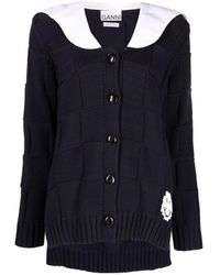 Ganni - Sailor-Collar Intarsia-Knit Cardigan - Lyst