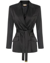 Elisabetta Franchi - Stretch Satin Jacket With Belt - Lyst
