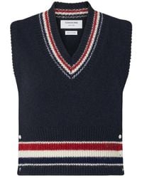 Thom Browne - Hector Striped V-Neck Knitted Vest - Lyst