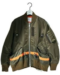 Sacai - Stripe-Detail Zip-Up Bomber Jacket - Lyst