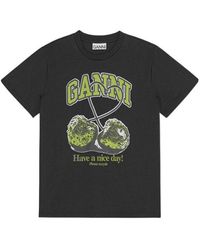 Ganni Fruit Print Crewneck T-Shirt in White | Lyst