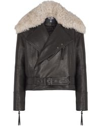 Balmain - Leather Jacket With Shearling Collar - Lyst