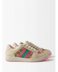Gucci - Screener Web Stripe Leather Trainers - Lyst