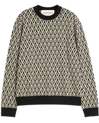 Valentino - Crewneck Wool Jumper With Toute La V Jacquard Pattern - Lyst