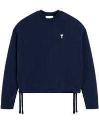Ami Paris - Logo Embroidered Cropped Sweatshirt - Lyst
