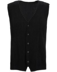 Homme Plissé Issey Miyake - Homme Plissé Issey Miyake Pleated V-Neck Button-Down Waistcoat - Lyst
