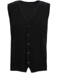 Homme Plissé Issey Miyake - Homme Plissé Issey Miyake Pleated V-Neck Button-Down Waistcoat - Lyst