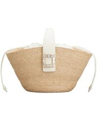 Roger Vivier - Viv' Skate Crystal-Buckle Raffia Tote Bag - Lyst