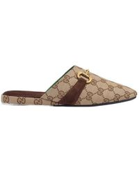 Gucci - Monogram Pattern Horsebit Mules - Lyst