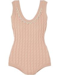 Simone Rocha - Open-Back Embellished Cable-Knit Bodysuit - Lyst