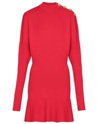 Balmain - Turtleneck Long-Sleeve Knit Dress - Lyst