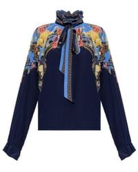 Etro - Floral Print Tie-Neck Top - Lyst