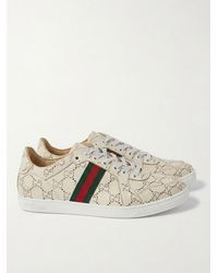 Gucci - Leather Sneakers With Allover Gg And Web Band - Lyst