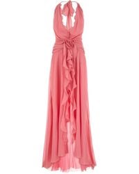 Blumarine - Rose Appliqué Halterneck Ruffled Maxi Dress - Lyst