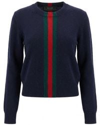 Gucci - Fine Knit Wool Sweater With Web - Lyst