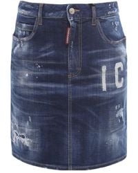 DSquared² - Logo-Print Denim Skirt - Lyst