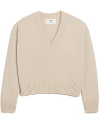 Ami Paris - Cropped Wool-Cashmere Blend Jumper - Lyst
