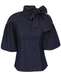 Zimmermann - Bow-Detailed Puff-Sleeve Blouse - Lyst