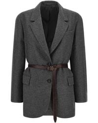 Brunello Cucinelli - Belted Single-Breasted Blazer - Lyst