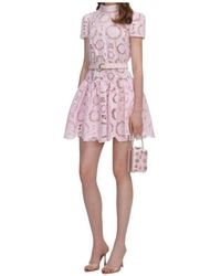 Self-Portrait Tiered Lace Mini Dress in Pink | Lyst