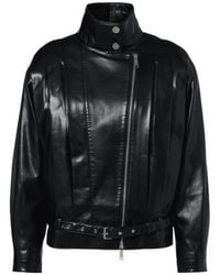 Self-Portrait - Pleated Belted Biker Jacket - Lyst