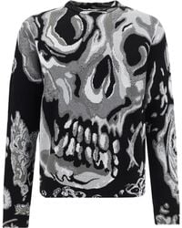 McQueen - Skull Intarsia-Knit Crewneck Jumper - Lyst