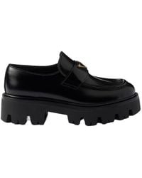 Prada - Logo Plaque Slip-On Loafers - Lyst