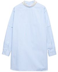 Prada - Logo Embroidered Striped Poplin Top - Lyst