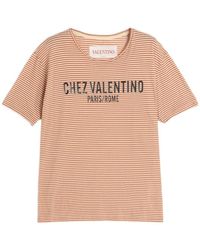 Valentino - Striped Cotton T-Shirt With Chez Print - Lyst