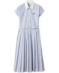 Miu Miu - Pleated Striped Poplin Midi-Dress - Lyst