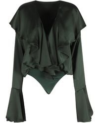 Norma Kamali - Long Sleeve Deep V Ruffle Bodysuit - Lyst