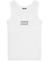 Versace - Logo Detailed Ribbed Sleeveless Top - Lyst