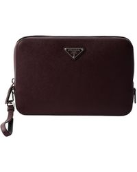Prada - Leather Logo-Plaque Clutch - Lyst