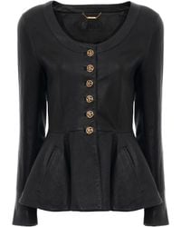Chloé - Button-Front Peplum Leather Jacket - Lyst