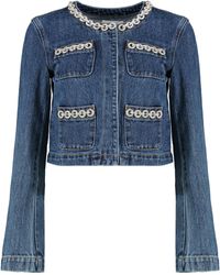 Self-Portrait - Embellished Trim Denim Jacket - Lyst