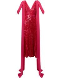 Erdem - Drape-Shoulder Sequinned Midi Dress - Lyst
