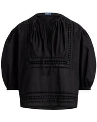 Polo Ralph Lauren - Lace-Trim Cotton Blouson Shirt - Lyst