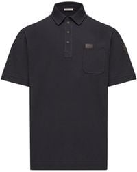 Moncler - Leather Logo Tag Cotton Polo Shirt - Lyst