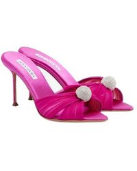 Aquazzura - Embellished Leather-Trimmed Satin Mules - Lyst