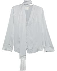 forte_forte - Fringe-Trim Tie-Neck Shirt - Lyst