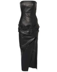 The Attico - Draped Strapless Leather Midi Dress - Lyst