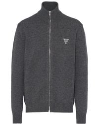 Prada - Logo Embroidered Full-Zipped Knit Cardigan - Lyst