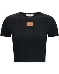 Fendi - Cropped Ribbed Logo-Patch T-Shirt - Lyst